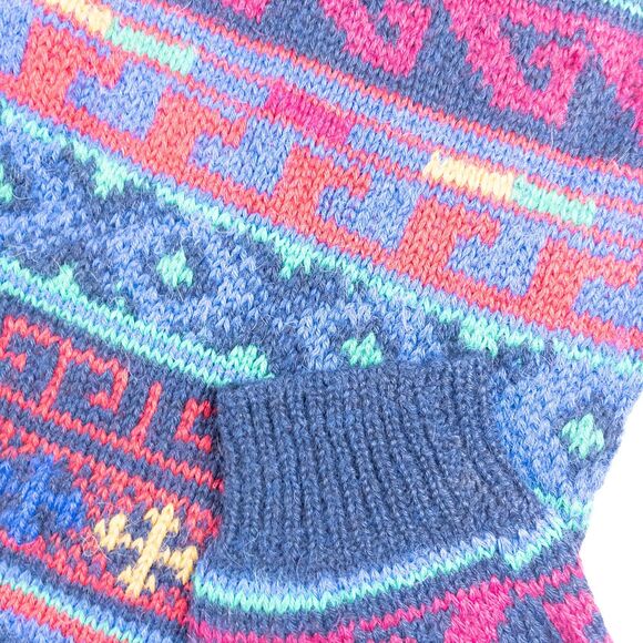 Peruvian Alpaca Sweater Men XL Fair Isle Ski Lodge Cosby Biggie Vintage Handmade - Picture 6 of 6